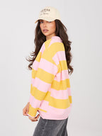 Felpa Light con Scollo a V e Motivo Strisce – Comfort Chic