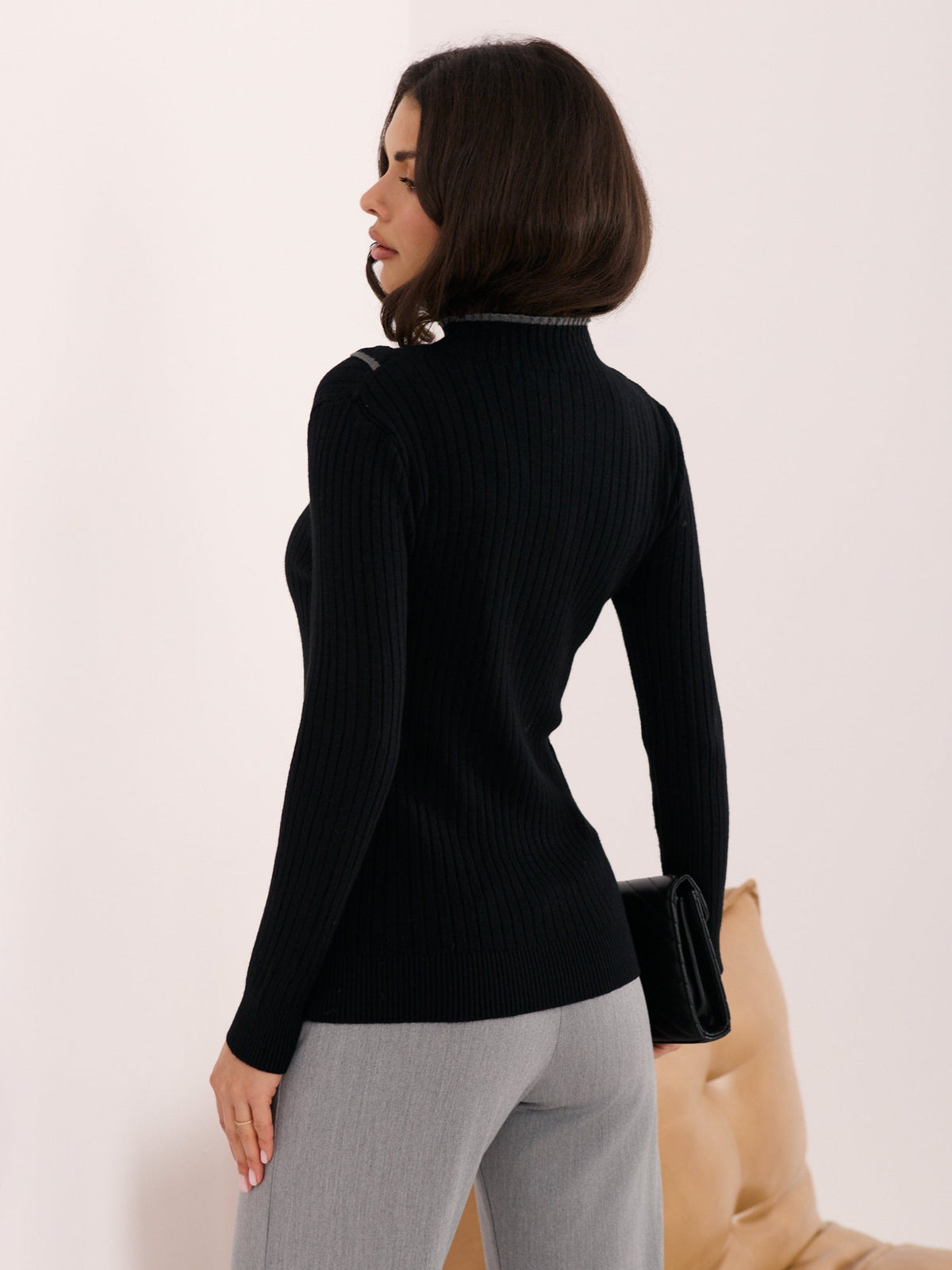 Martine - Maglione Elegante Aderente a Costine con Mezza