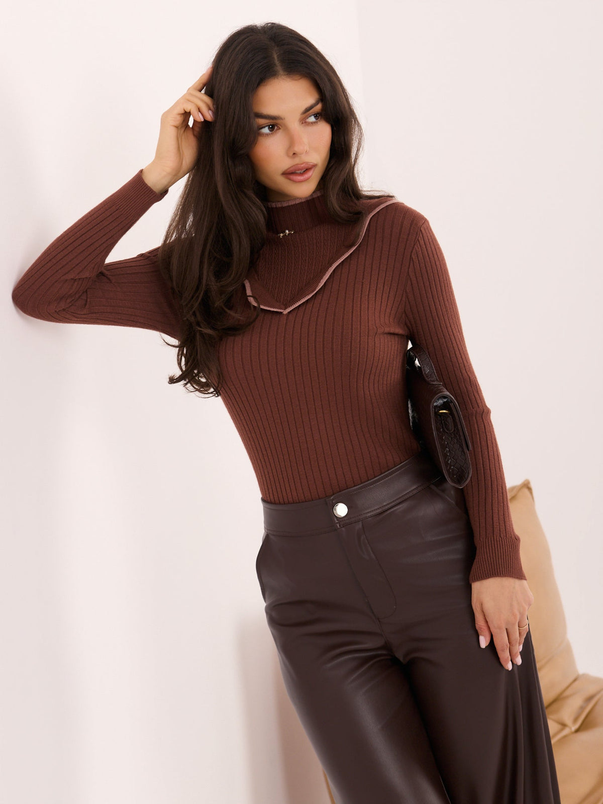 Martine - Maglione Elegante Aderente a Costine con Mezza