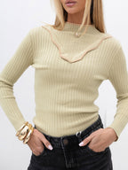 Martine - Maglione Elegante Aderente a Costine con Mezza