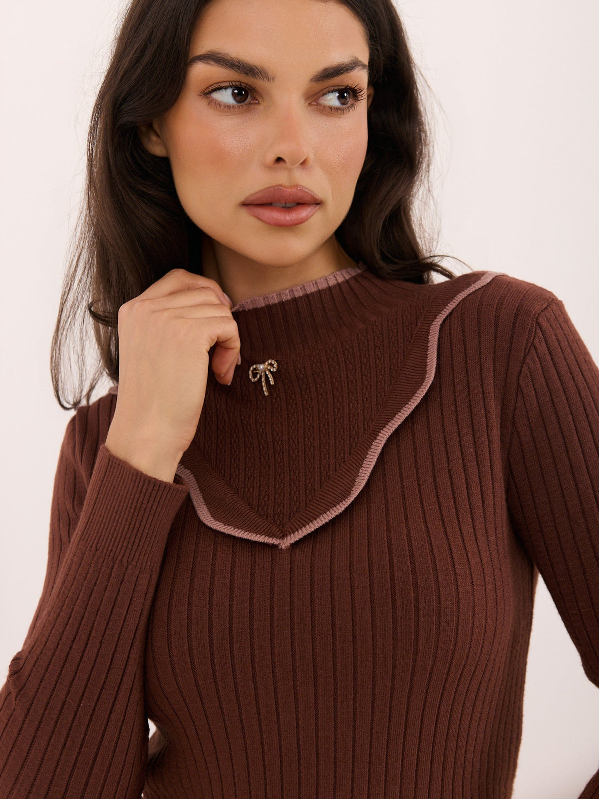 S/M / Marrone Martine - Maglione Elegante Aderente