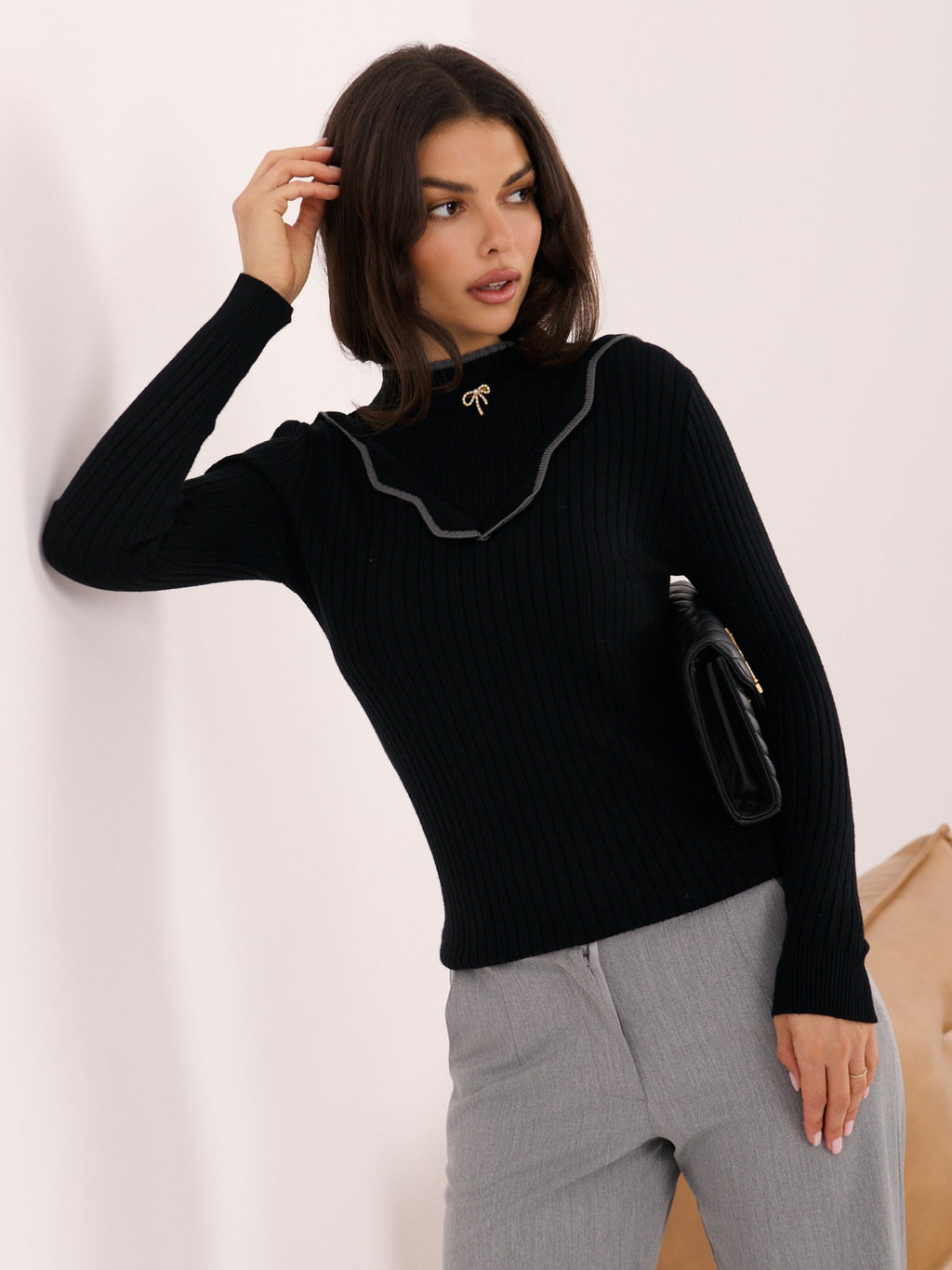 Martine - Maglione Elegante Aderente a Costine con Mezza