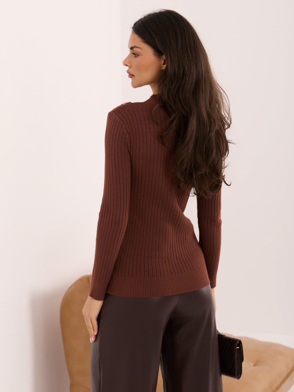 Martine - Maglione Elegante Aderente a Costine con Mezza