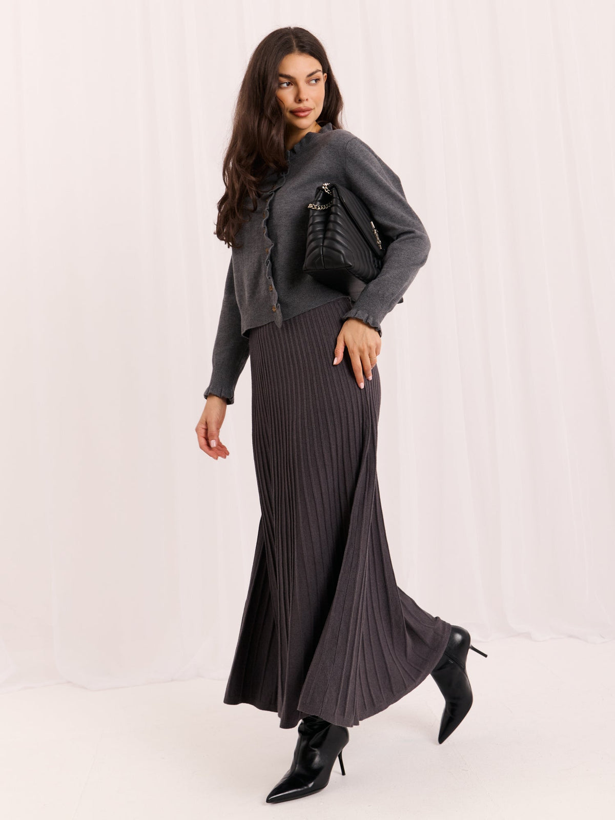 Megan - Cardigan a Tinta Unita con Balze sulle Maniche