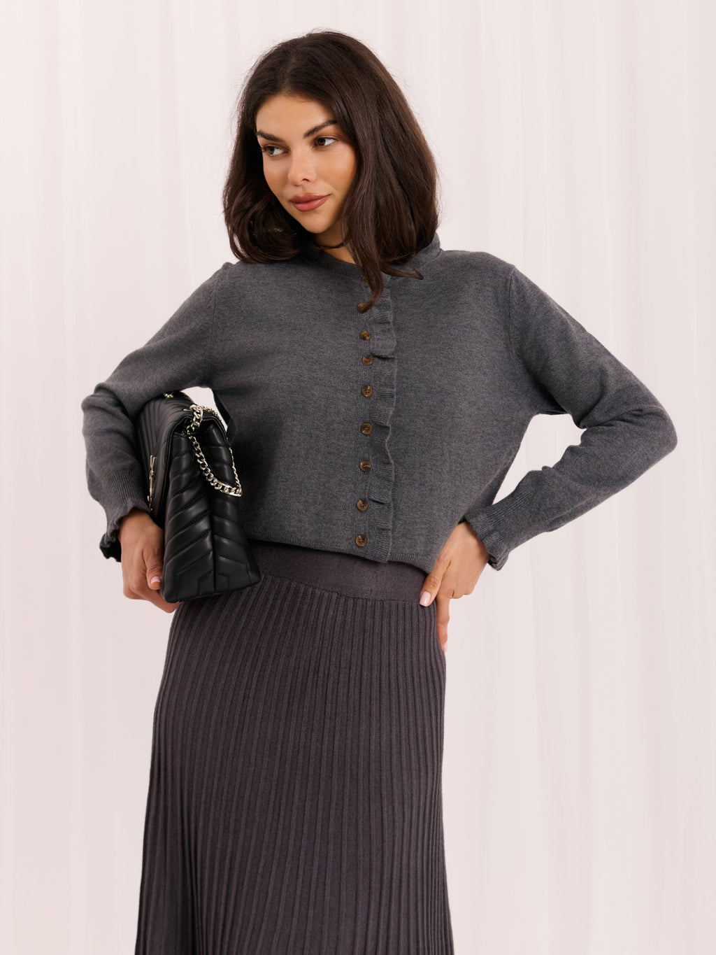 Megan - Cardigan a Tinta Unita con Balze sulle Maniche