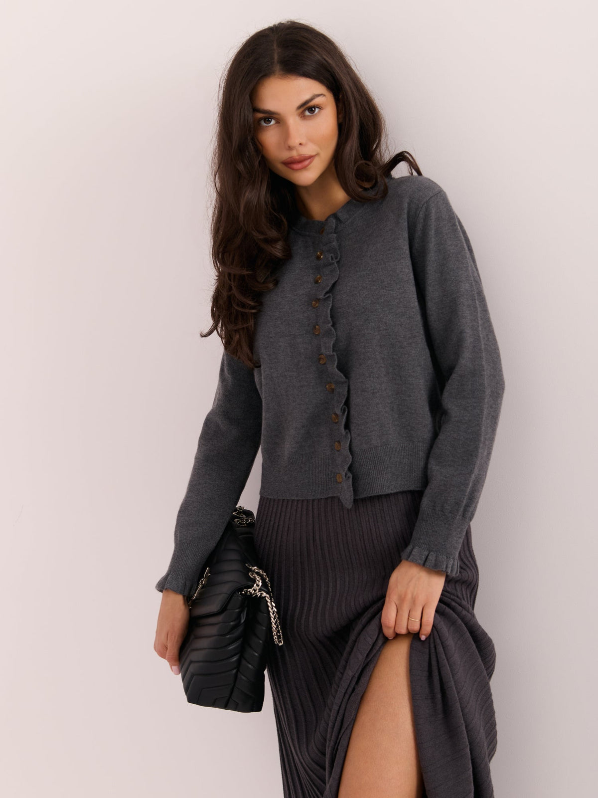 Megan - Cardigan a Tinta Unita con Balze sulle Maniche