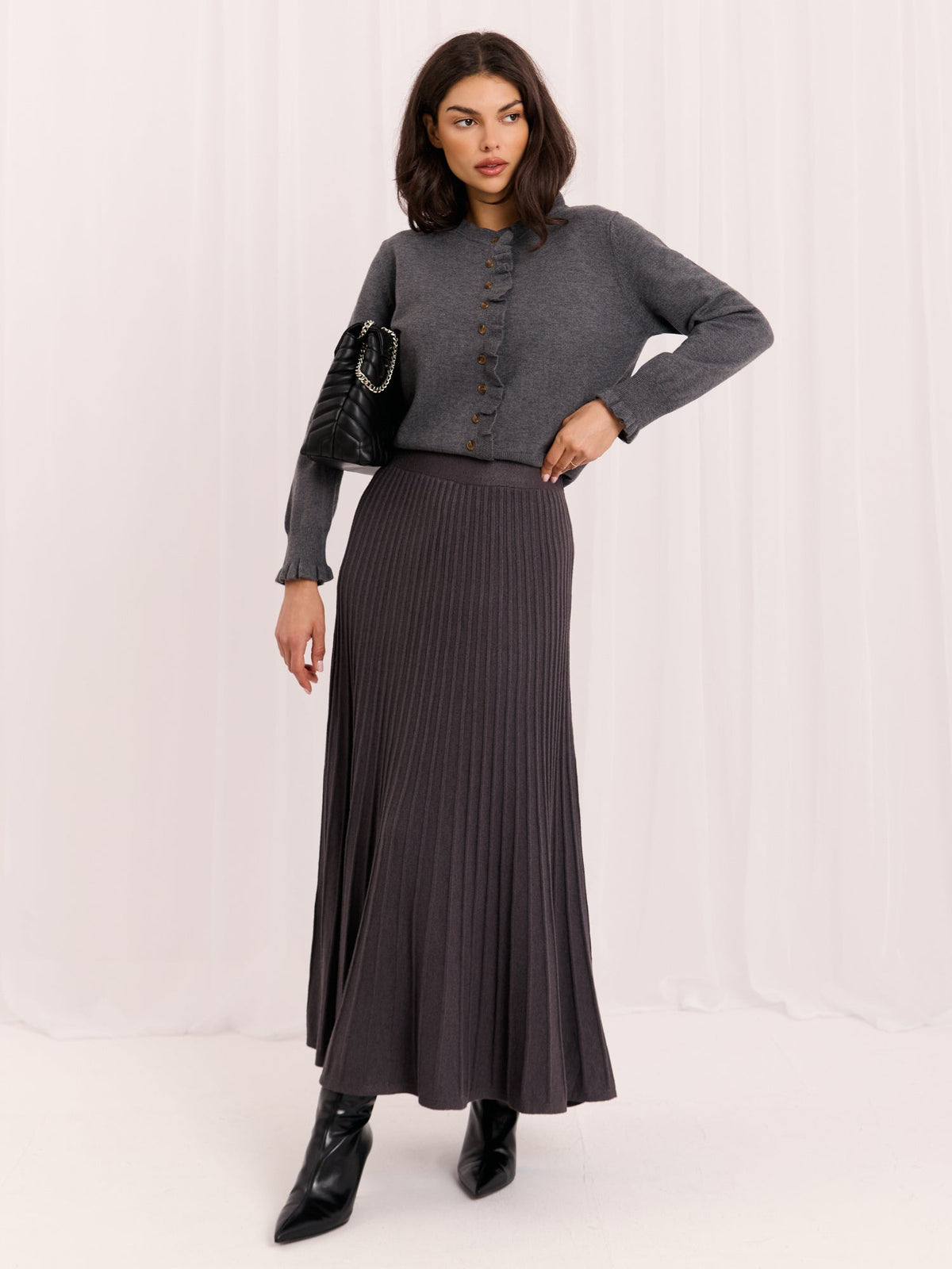 Megan - Cardigan a Tinta Unita con Balze sulle Maniche