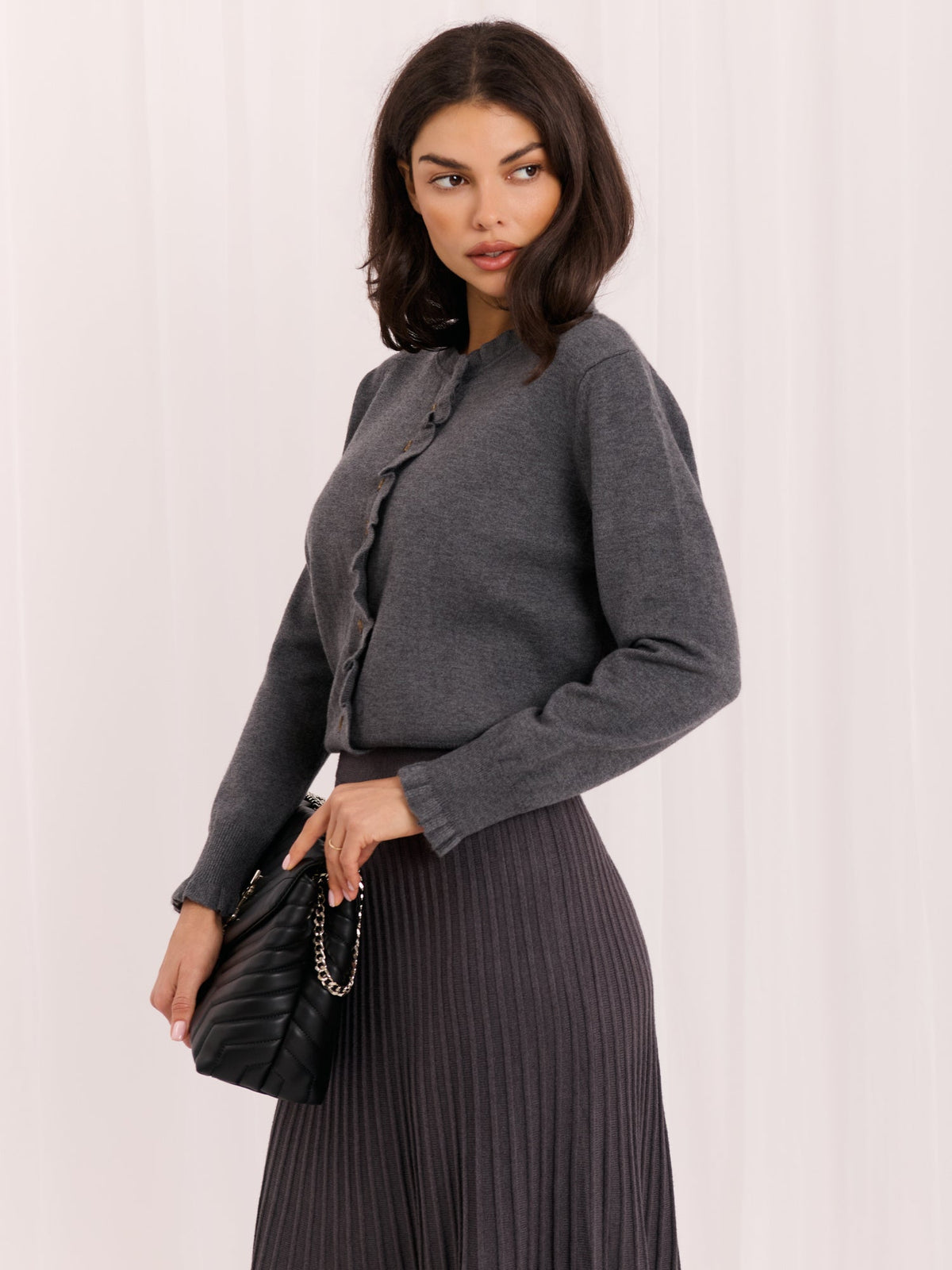 Megan - Cardigan a Tinta Unita con Balze sulle Maniche