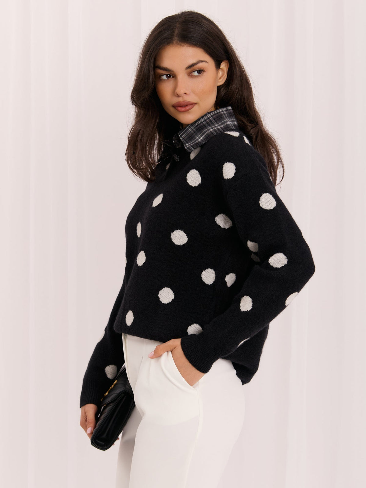 Micaela - Maglione da Donna in Viscosa con Effetto Camicia