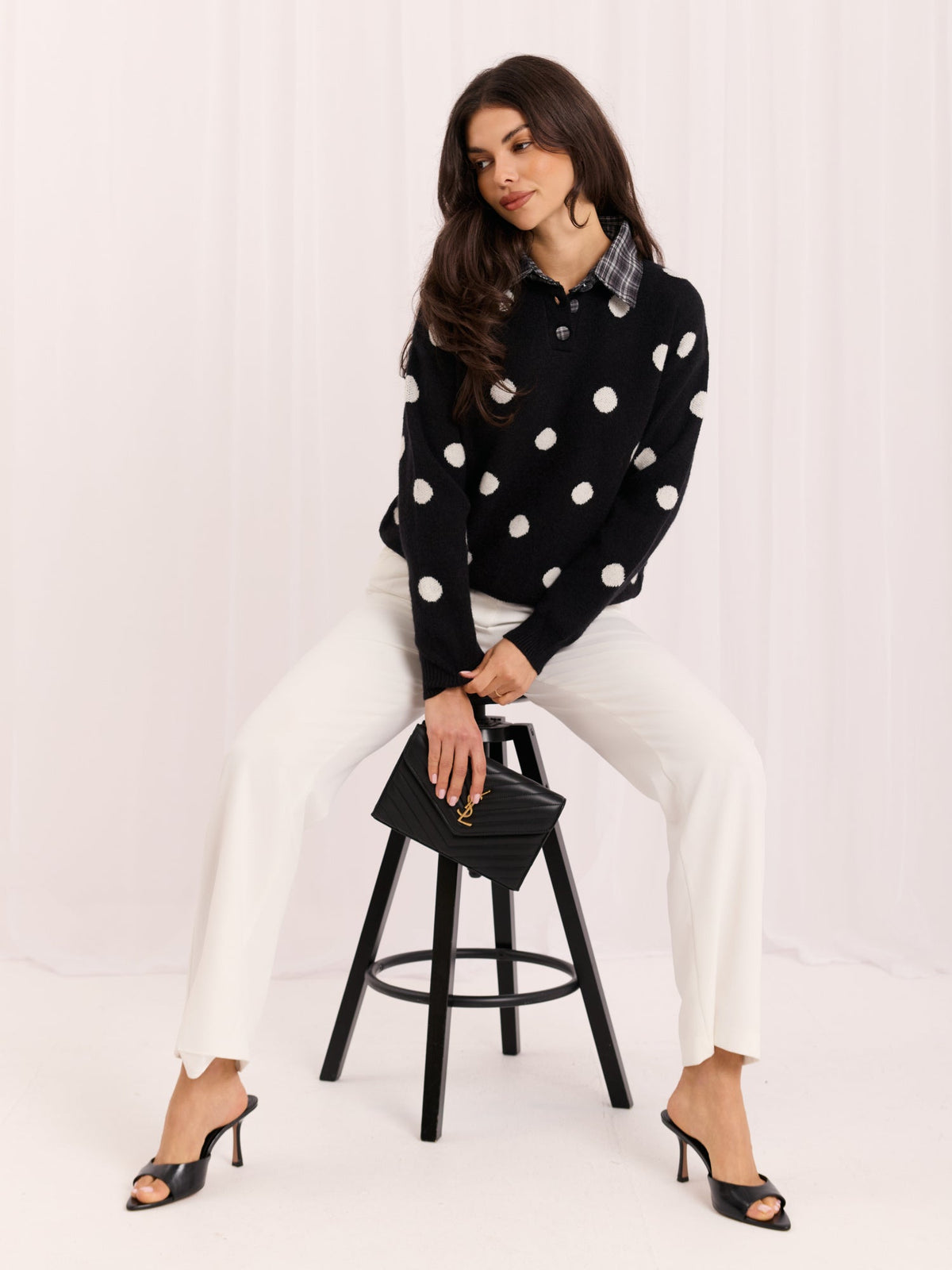 Micaela - Maglione da Donna in Viscosa con Effetto Camicia