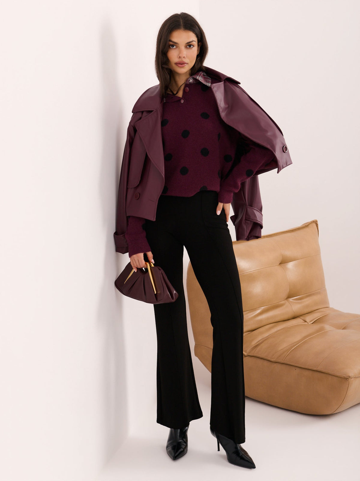 Micaela - Maglione da Donna in Viscosa con Effetto Camicia