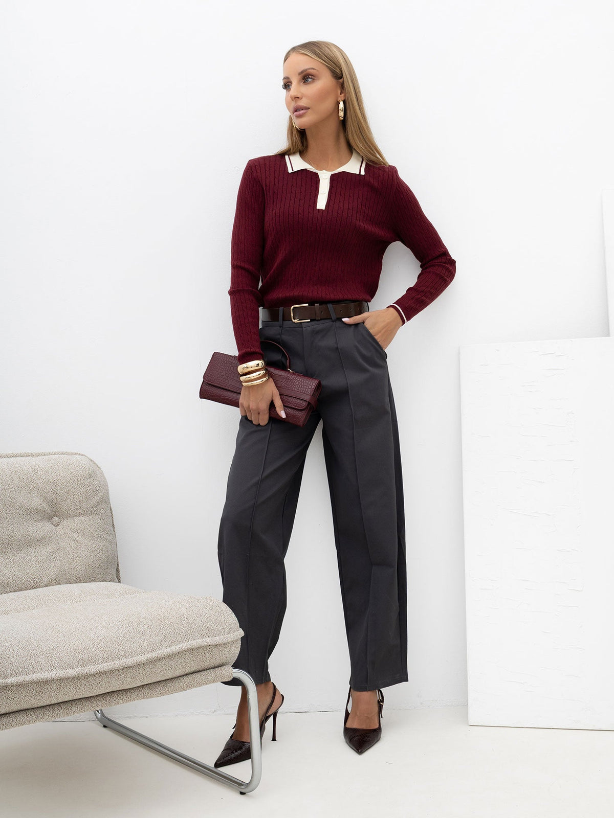 Miranda - Maglione Polo da Donna a Trecce in Misto PBT