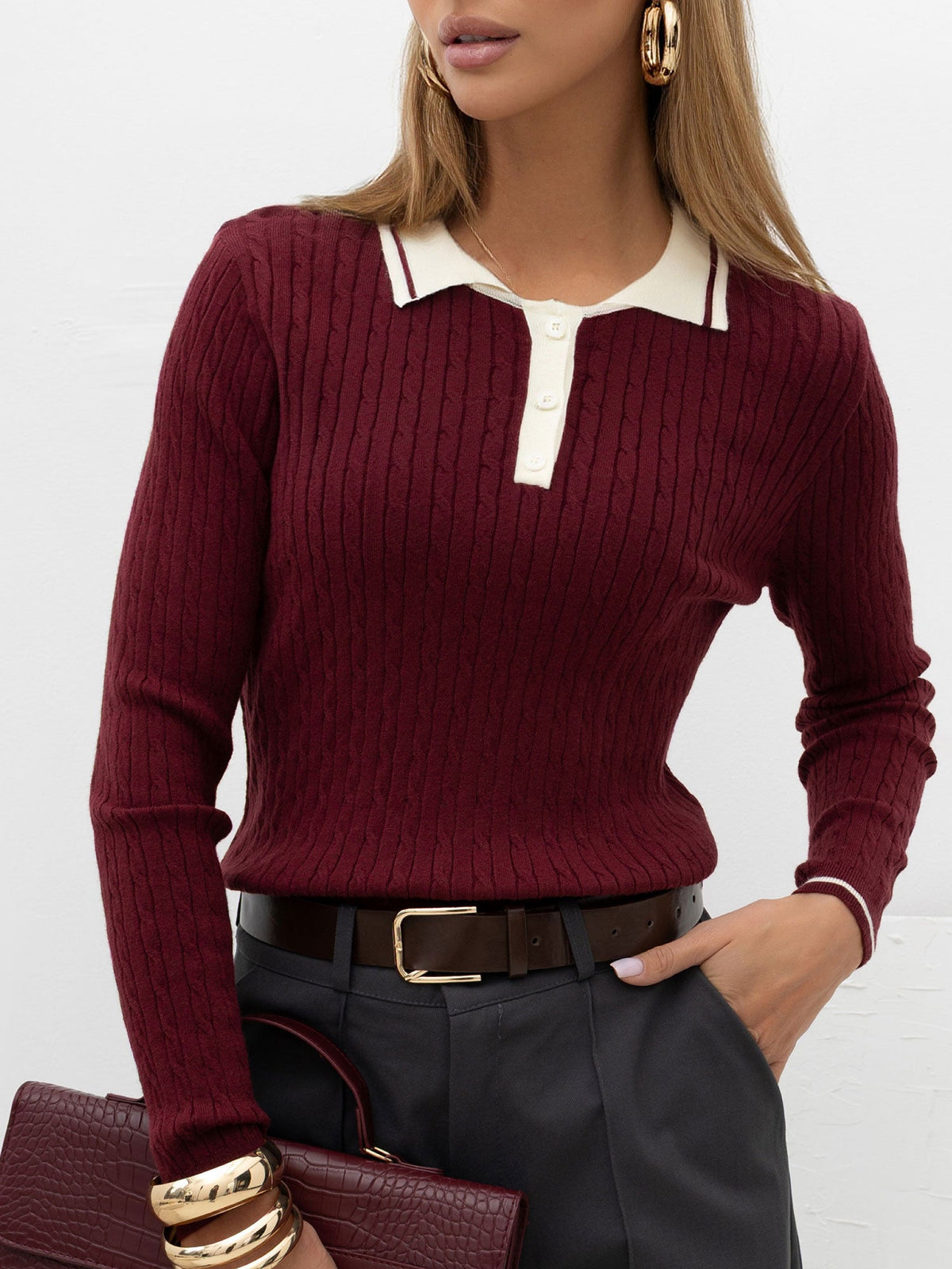 Miranda - Maglione Polo da Donna a Trecce in Misto PBT