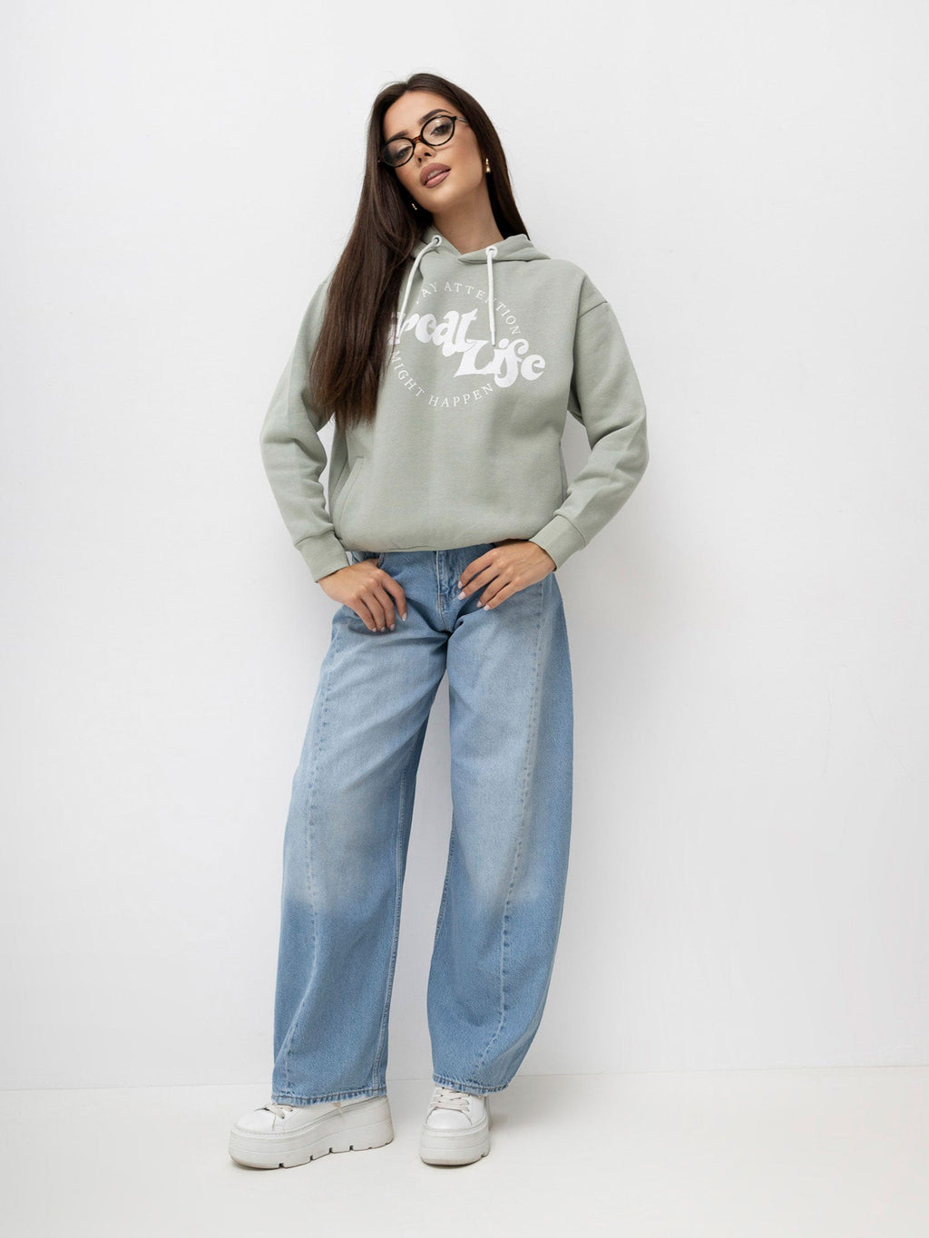 Miriam - Felpa Oversize Grigio Chiaro con Cappuccio
