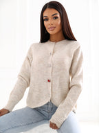 NORA - Cardigan Elegante con Scollo Tondo e Bottoni