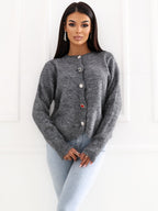 NORA - Cardigan Elegante con Scollo Tondo e Bottoni