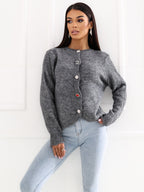 NORA - Cardigan Elegante con Scollo Tondo e Bottoni