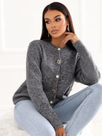 NORA - Cardigan Elegante con Scollo Tondo e Bottoni