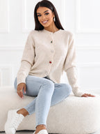 NORA - Cardigan Elegante con Scollo Tondo e Bottoni