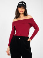 Bordeaux / S/M Blusa Fitted con Scollo Off-the-Shoulder