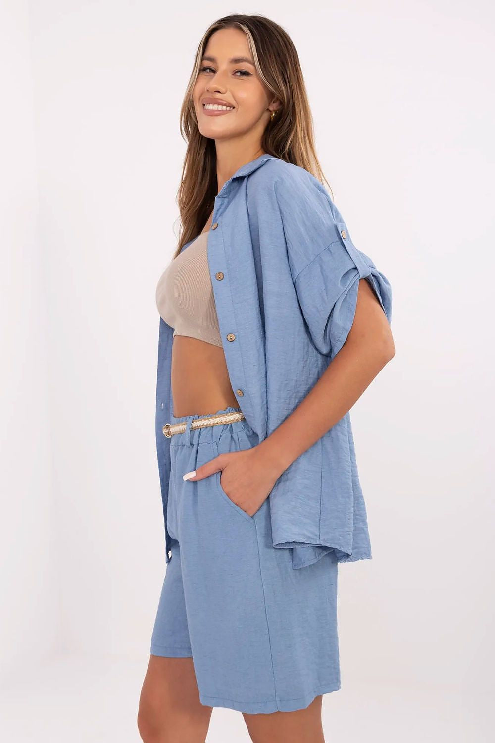 Pantaloncini in lino e viscosa - 214048