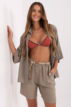 Beige 2 / Taglia unica Pantaloncini in lino e viscosa