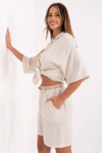 Pantaloncini in lino e viscosa - 214048