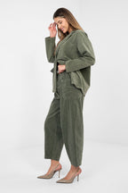 Pantaloni Carrot in Velluto a Coste con Cintura – Made