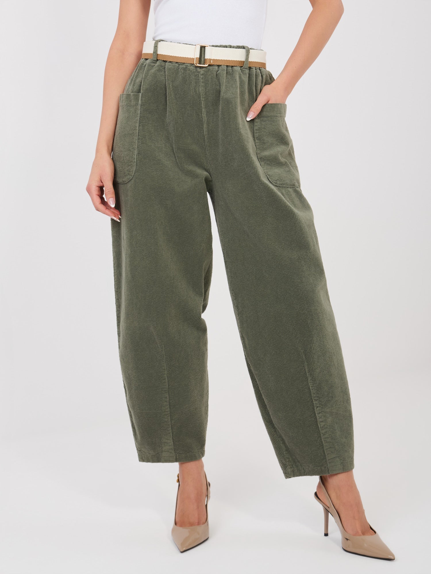 Verde Militare / ONE SIZE Pantaloni Carrot in Velluto