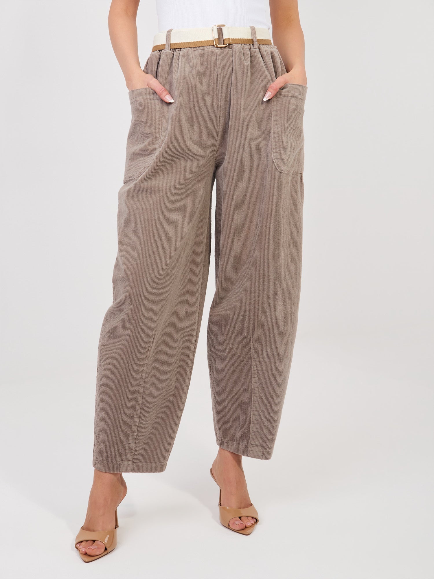 Beige / ONE SIZE Pantaloni Carrot in Velluto a Coste