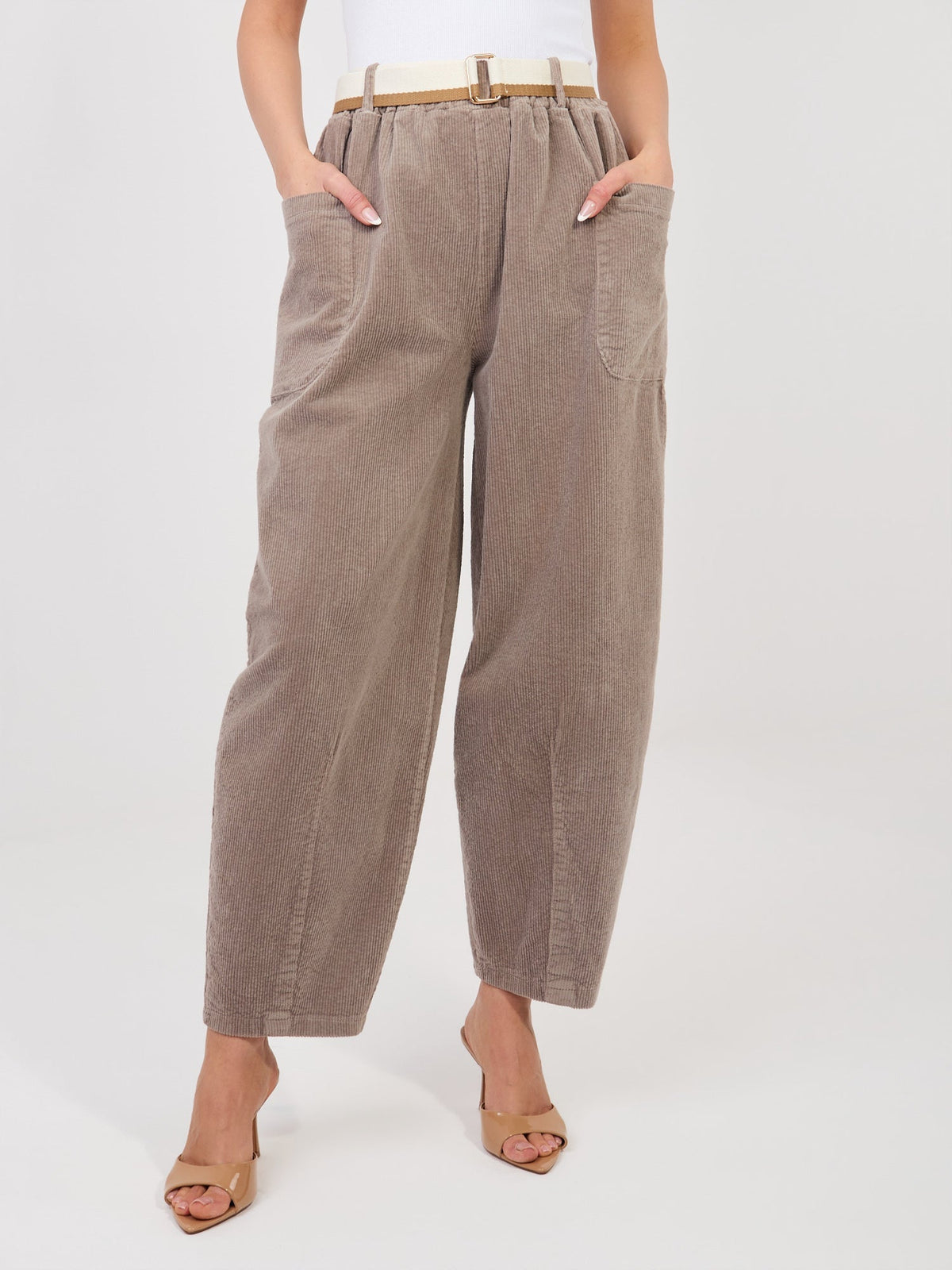 Beige / ONE SIZE Pantaloni Carrot in Velluto a Coste