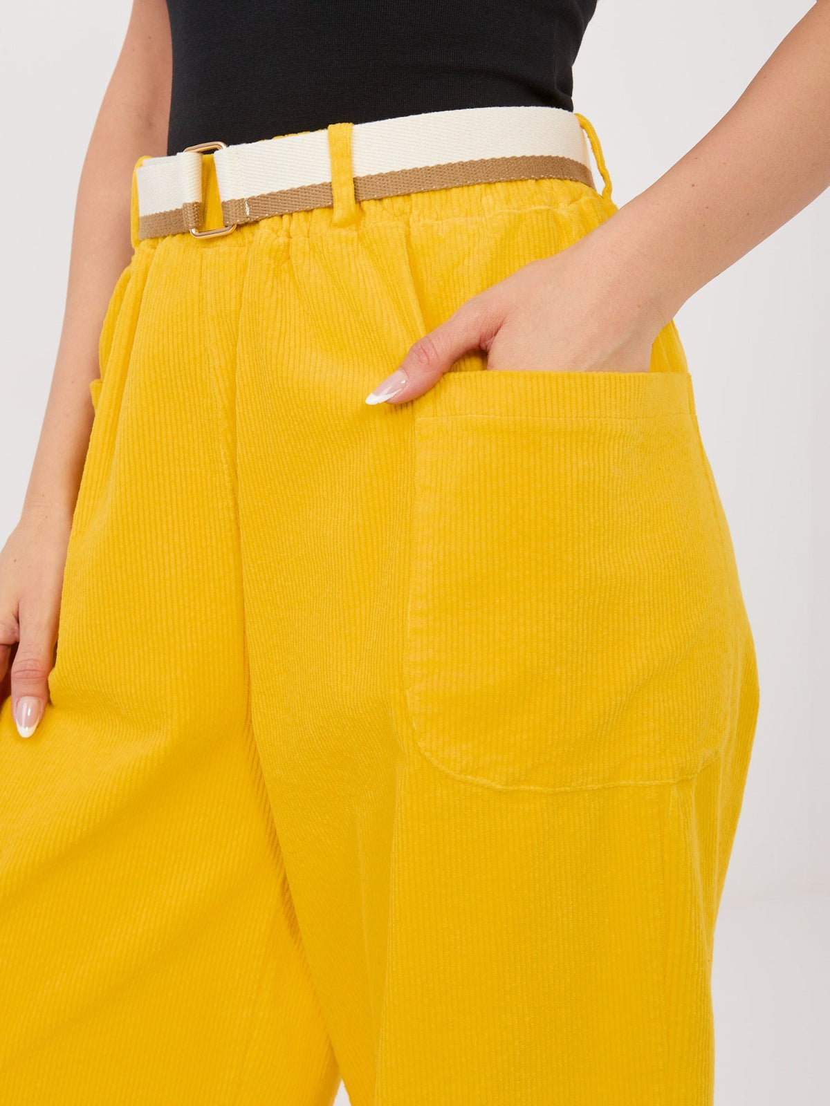 Pantaloni Carrot in Velluto a Coste con Cintura – Made