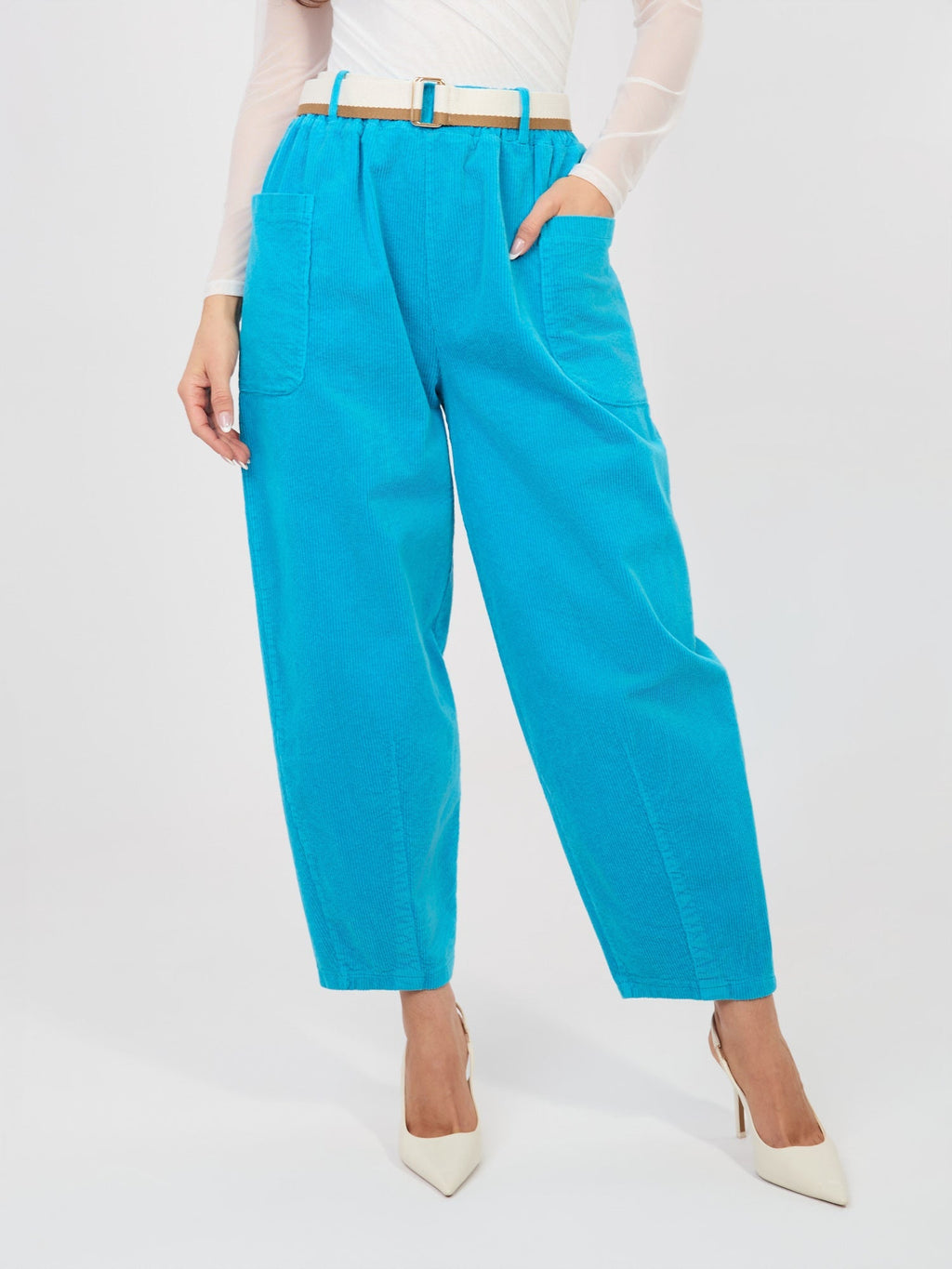 Azzurro / ONE SIZE Pantaloni Carrot in Velluto a Coste