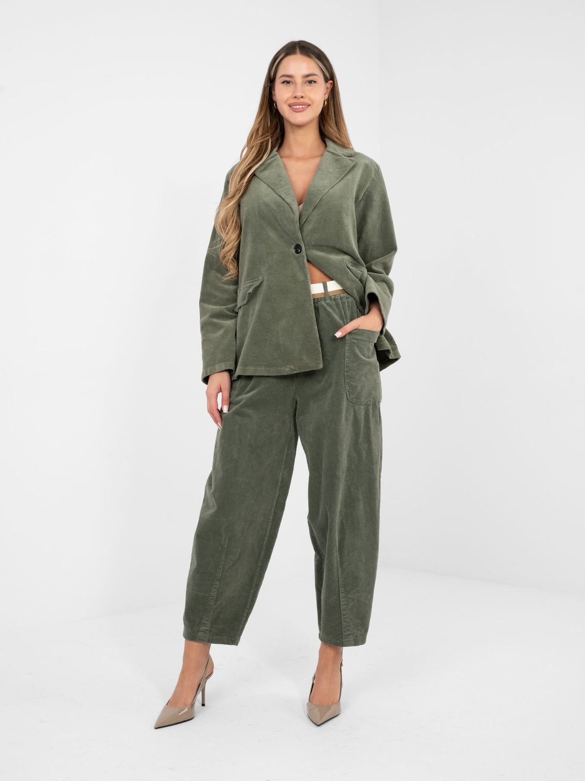 Pantaloni Carrot in Velluto a Coste con Cintura – Made