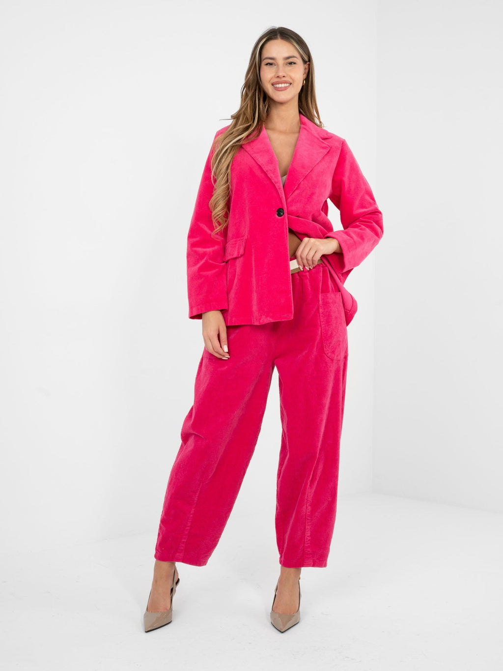 Pantaloni Carrot in Velluto a Coste con Cintura – Made