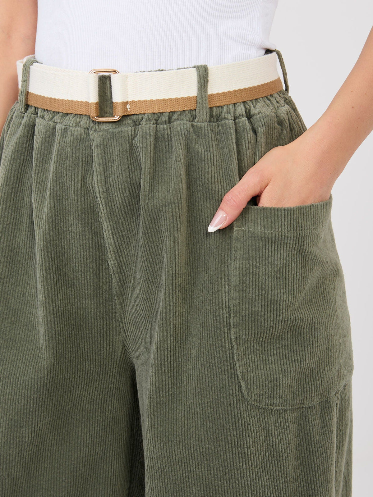 Pantaloni Carrot in Velluto a Coste con Cintura – Made