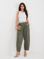 Pantaloni Carrot in Velluto a Coste con Cintura – Made