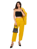 Pantaloni Carrot in Velluto a Coste Vita Alta (Bianca)