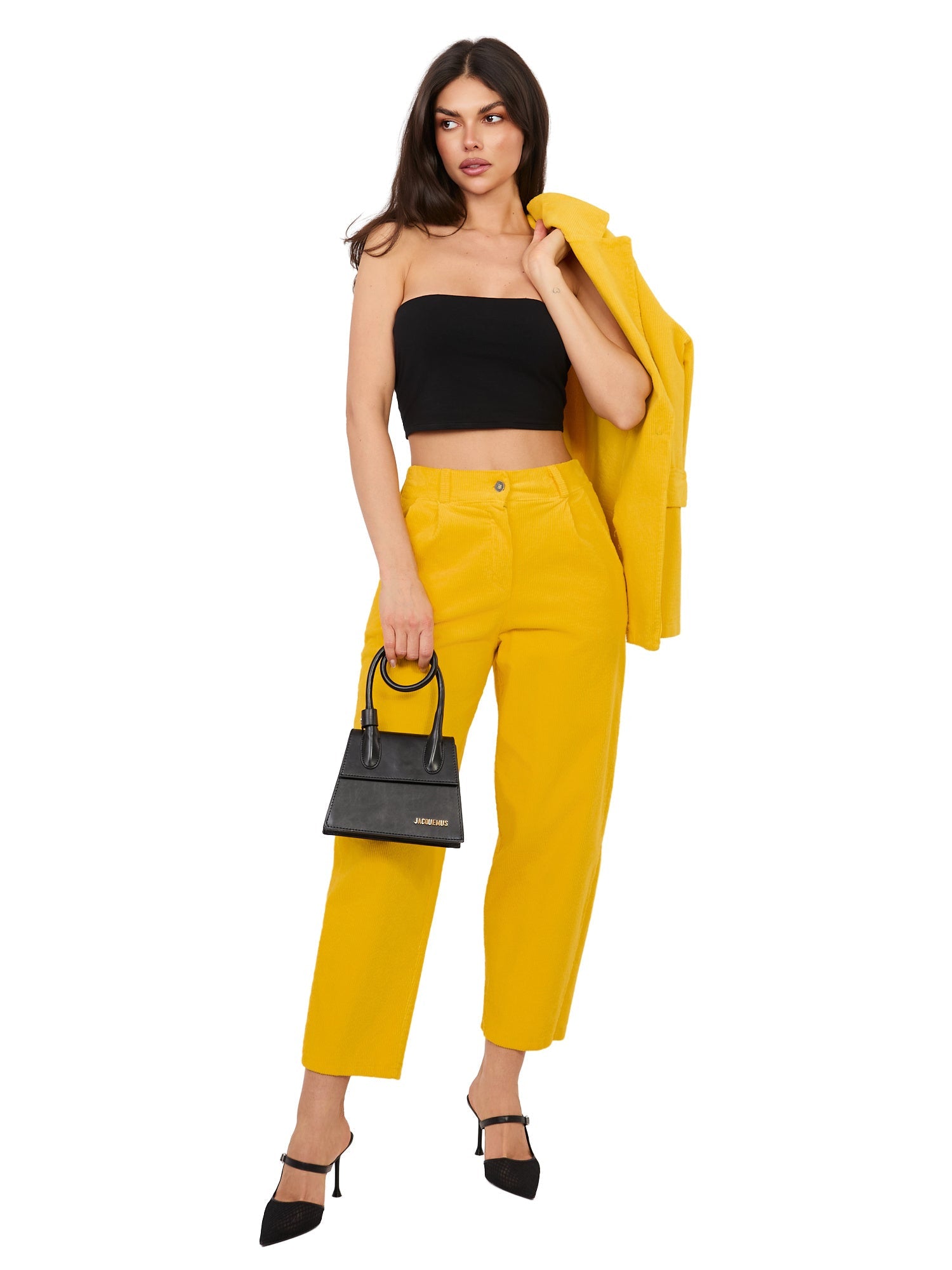 Pantaloni Carrot in Velluto a Coste Vita Alta (Bianca)