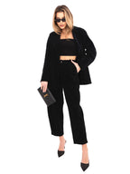 Nero / ONE SIZE Pantaloni Carrot in Velluto a Coste Vita