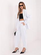 Pantaloni Carrot in Velluto a Coste Vita Alta (Bianca)