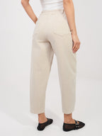 Pantaloni Carrot in Velluto a Coste Vita Alta (Bianca)