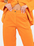 Pantaloni Carrot in Velluto a Coste Vita Alta (Bianca)