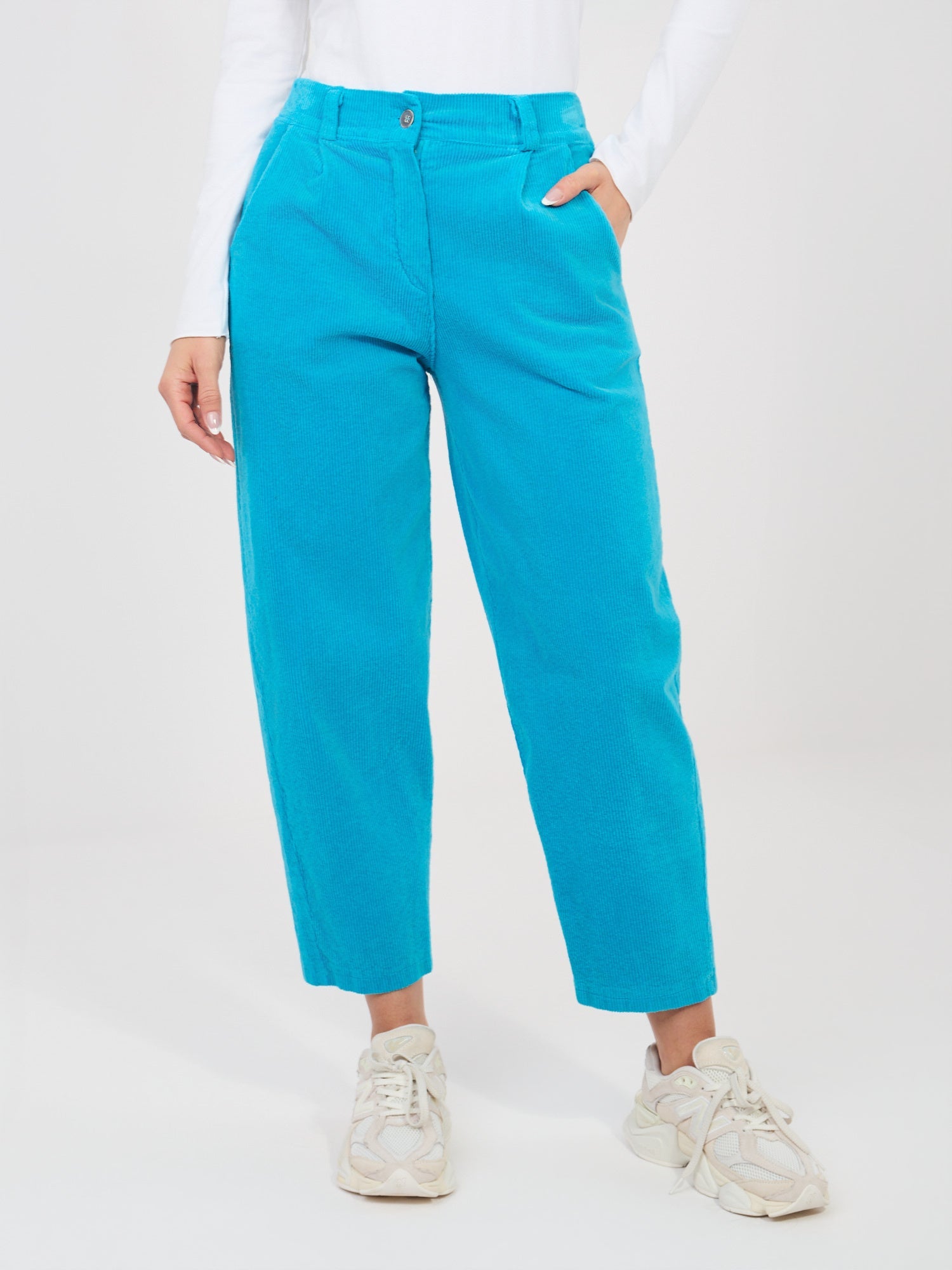 Blu / ONE SIZE Pantaloni Carrot in Velluto a Coste Vita