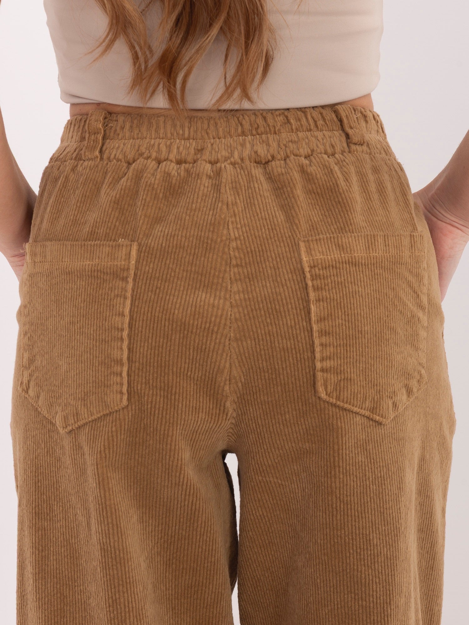 Pantaloni Carrot in Velluto a Coste Vita Alta (Bianca)