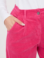 Pantaloni Carrot in Velluto a Coste Vita Alta (Bianca)