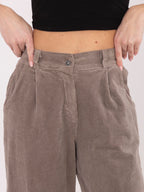 Pantaloni Carrot in Velluto a Coste Vita Alta (Bianca)