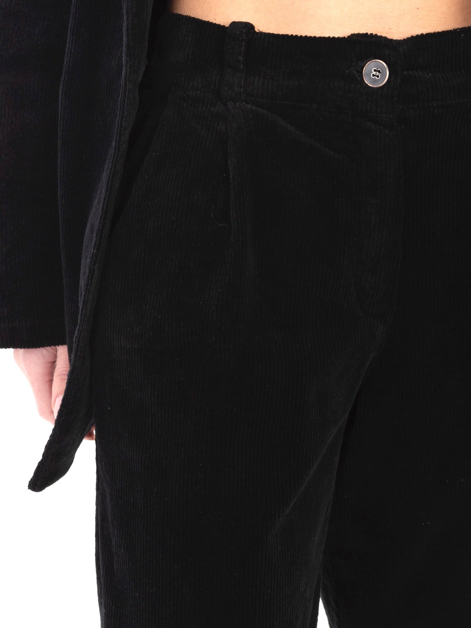 Pantaloni Carrot in Velluto a Coste Vita Alta (Bianca)