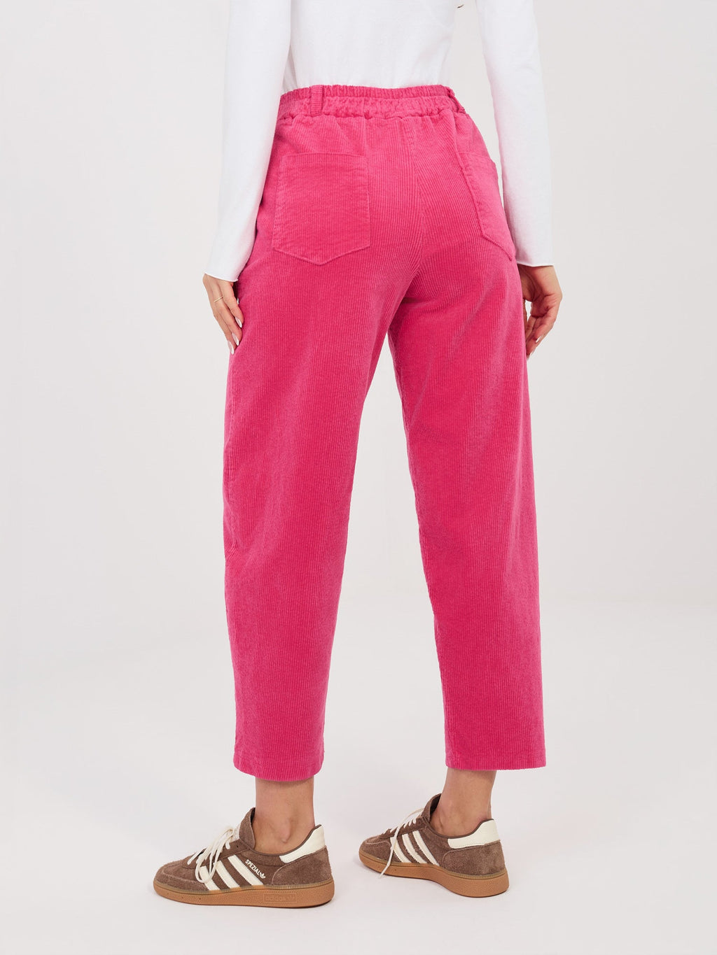 Pantaloni Carrot in Velluto a Coste Vita Alta (Bianca)