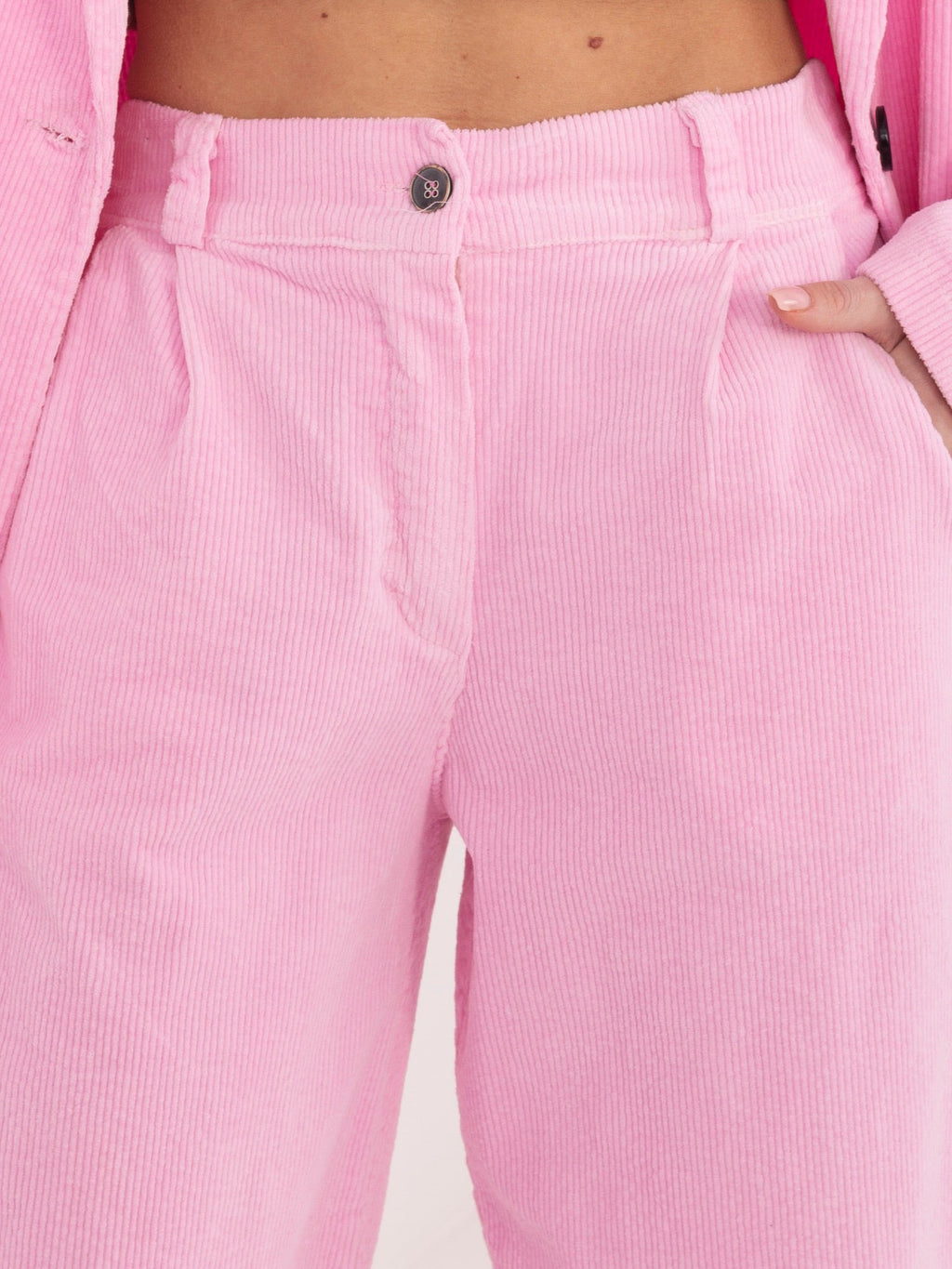 Pantaloni Carrot in Velluto a Coste Vita Alta (Bianca)